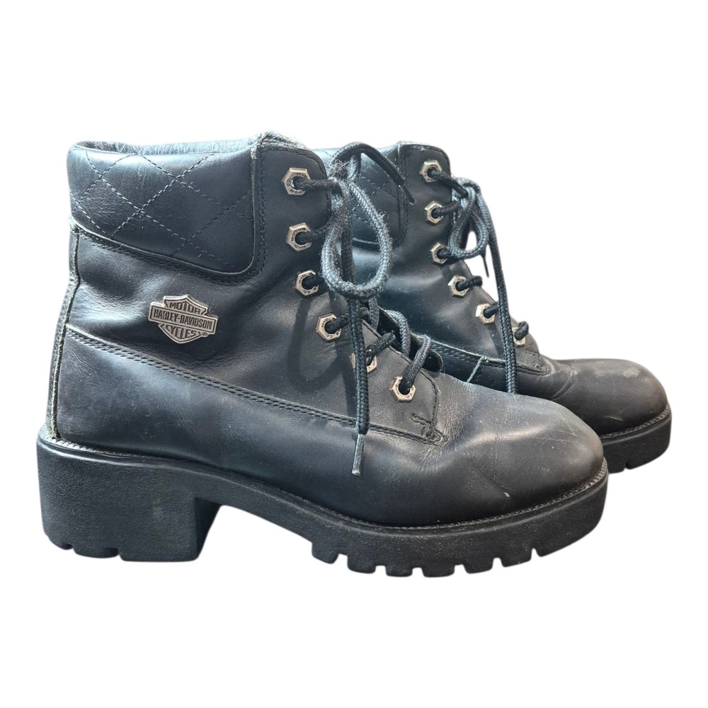 Harley-Davidson Leather Moto Boots‎ Lace Up Thick Block Sole Women's 6.5